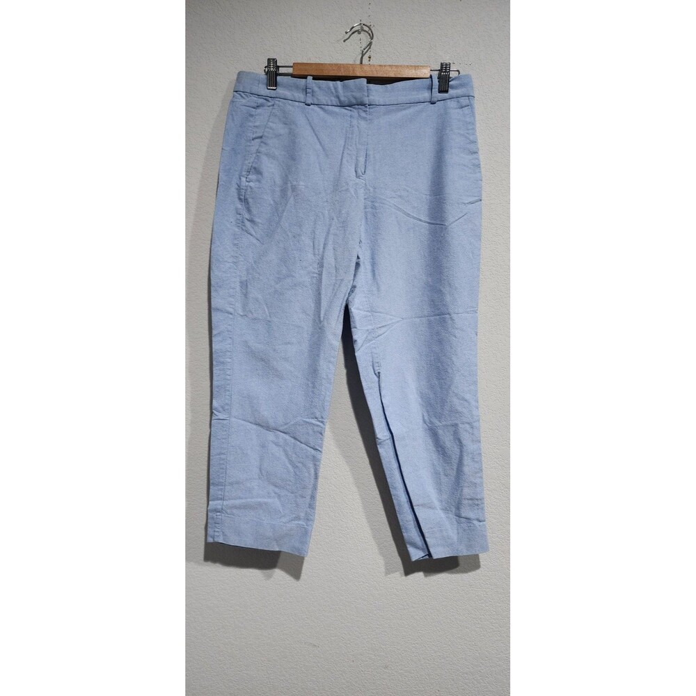 J. Crew Skimmer Cropped Pants Women Size 8 Cotton Oxford Blue Preppy Beachy